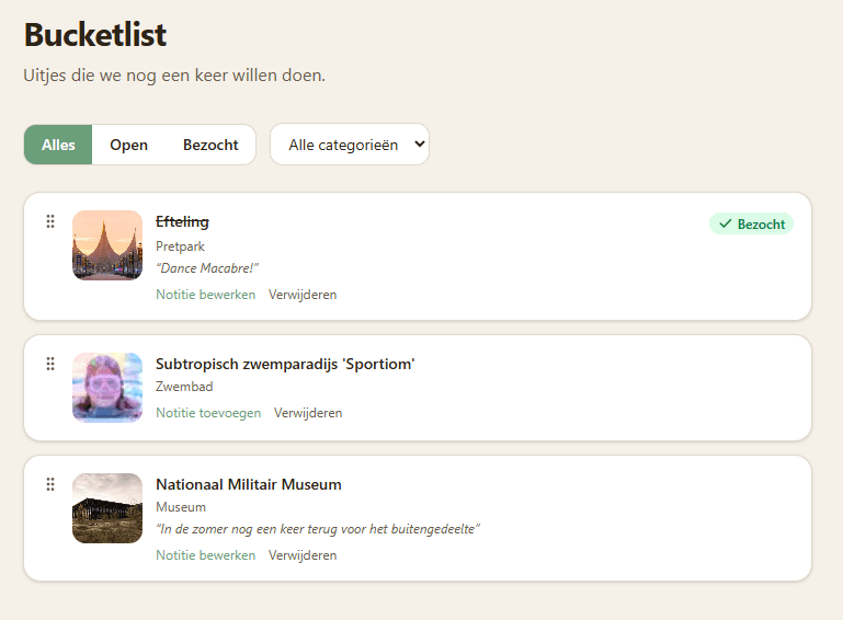 Sneak preview van Bucketlist voor je account